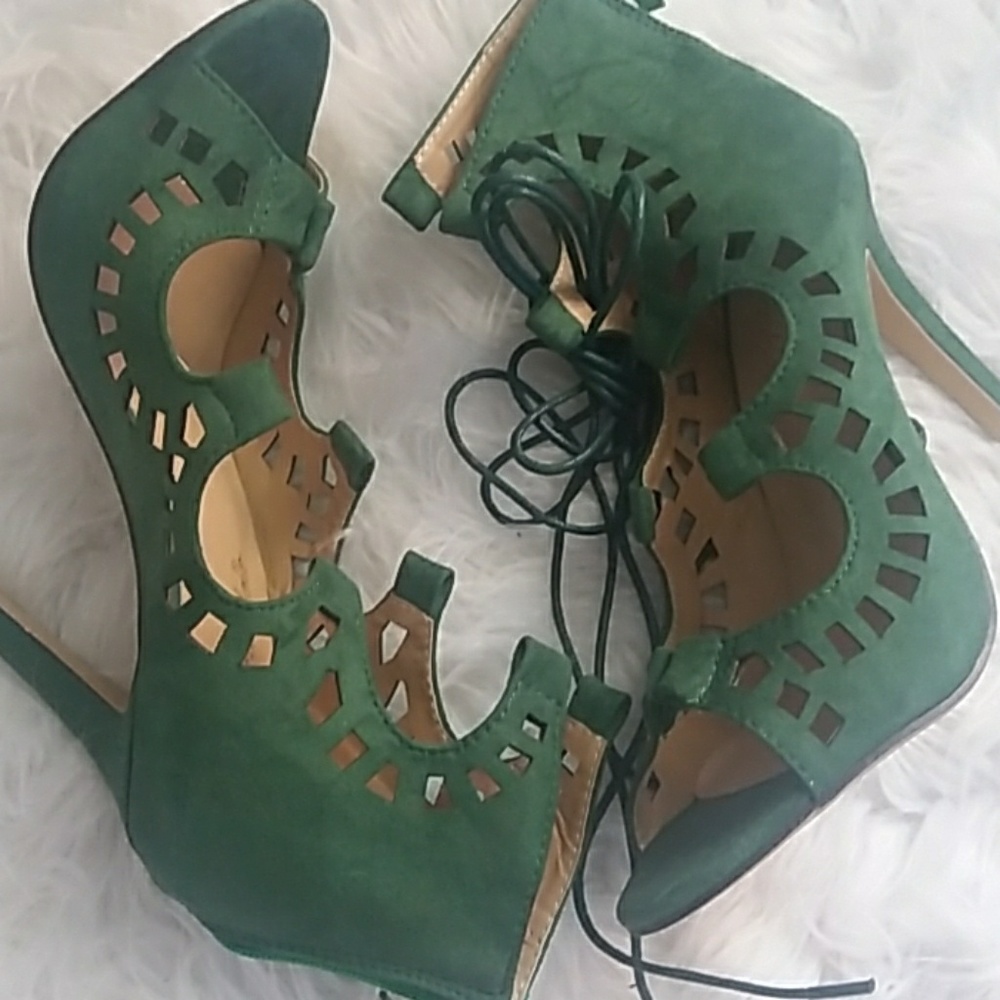Green lace up heels